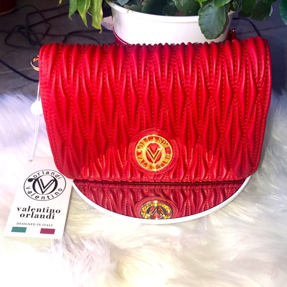 VALENTINO ORLANDI RED CINCHED 2 WAY PURSE - Picture 1 of 15